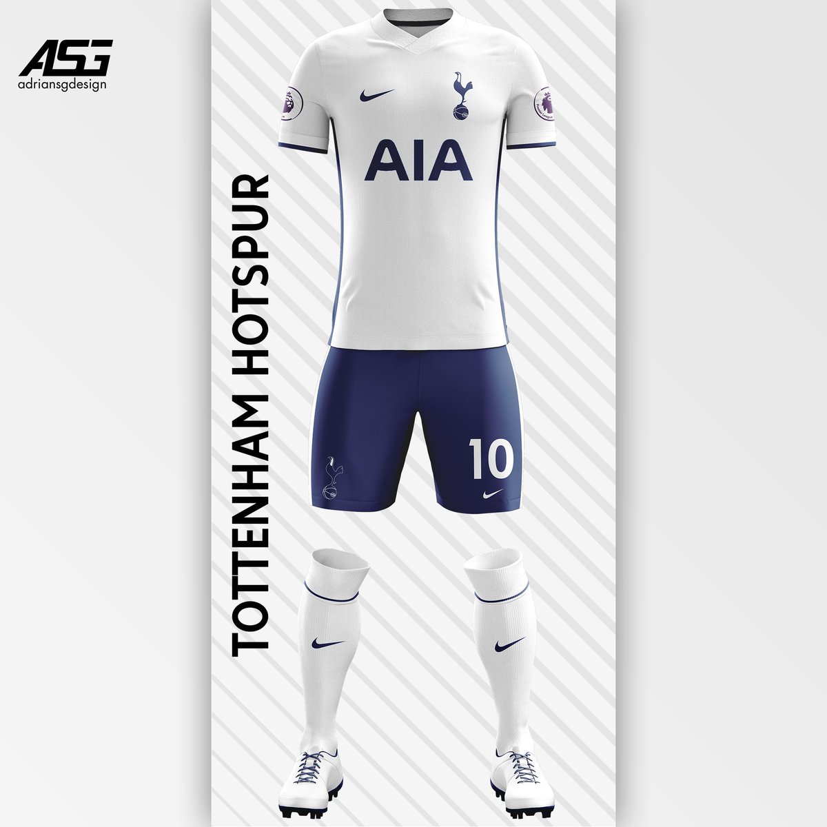 Tottenham  @SpursOfficial Plain white kit with some added blue. Made the AIA logo blue to blend in better.