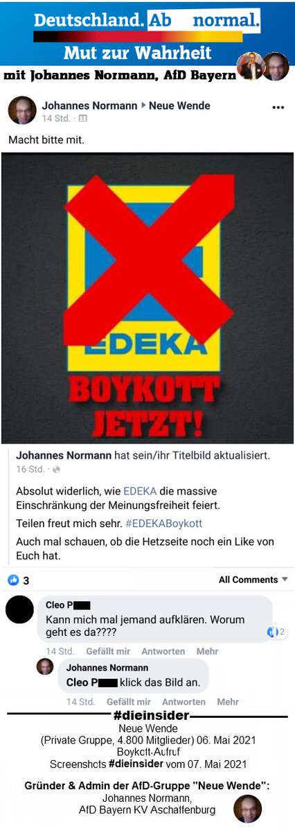 DAS (!) ist für <a href="/JohannesNormann/">Johannes Normann (Xorzist, Politik-Humorist)</a> (<a href="/AfD_Bayern/">AfD Bayern</a>) „absolut widerliche Hetze“ u für Anne Teska von der AfD Rheinland Pfalz „unter ihrer Würde“. 

Nicht etwa die anderen Kommentare darunter oder die sonstigen Ergüsse der #noAfD u ihrer Fans.

Viel Erfolg beim….Boykott! 

#DieInsider