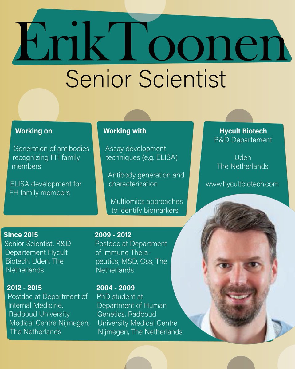🥁🥁*drum rolls* 🥁🥁
This week in 'The people behind the science' - meet Erik Toonen from @HycultBiotech!🧪🧫
Erik has extensive experience in (auto)#immunity and #inflammation and has expertise in all aspects of #assaydevelopment.
🥁🥁*drum rolls* 🥁🥁