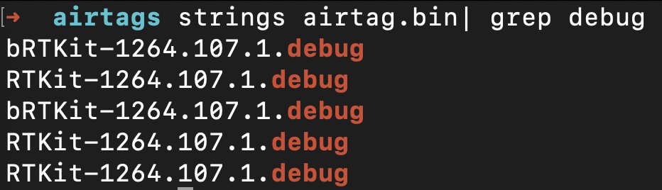 Similar to most Apple embedded devices, the AirTags also seem to run RTKit... And this is where it gets interesting: It's a DEBUG build - debug builds have more functionality, and sometimes more logs & co - this is good news!/cc  @naehrdine