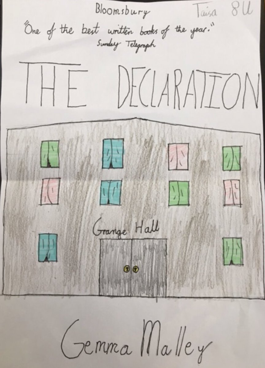 FulhamCross's tweet image. Publishers take note of 8U’s excellent redesigns of the cover of the dystopian novel ‘The Declaration’ by @gemmamalley done during our weekly @Schoolbookclubs sessions. 

The students are really gripped by Anna and Peter’s attempt to escape Grange Hall. 

Will they make it?