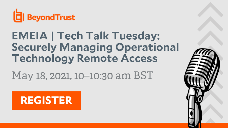 BeyondTrust's tweet image. MAY 18th TECH TALK TUESDAY: Join this 30 minute technical product clinic about how you can best manage remote access to operational and industrial devices with BeyondTrust&apos;s Privileged Remote Access solution.

Register here: beyondtrust.com/webinars/emeia… 

#remoteaccess #cybersecurity