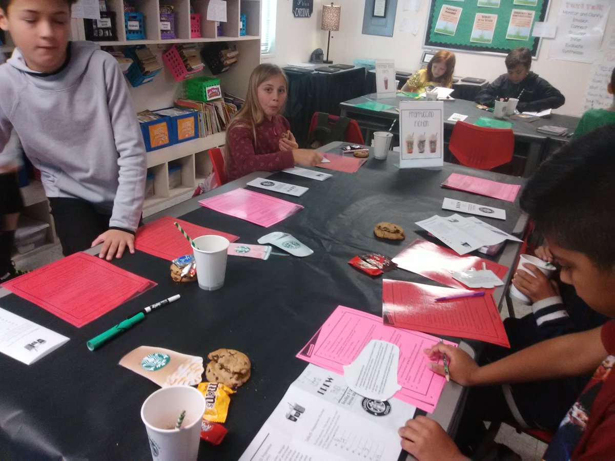 sgstapel's tweet photo. Our 5th graders are enjoying "STAARbucks Coffee" today as they review one last time before the STAAR test next week!  #HMEproud #Read2grow #letsbrewthis https://t.co/lJMZbszT8R