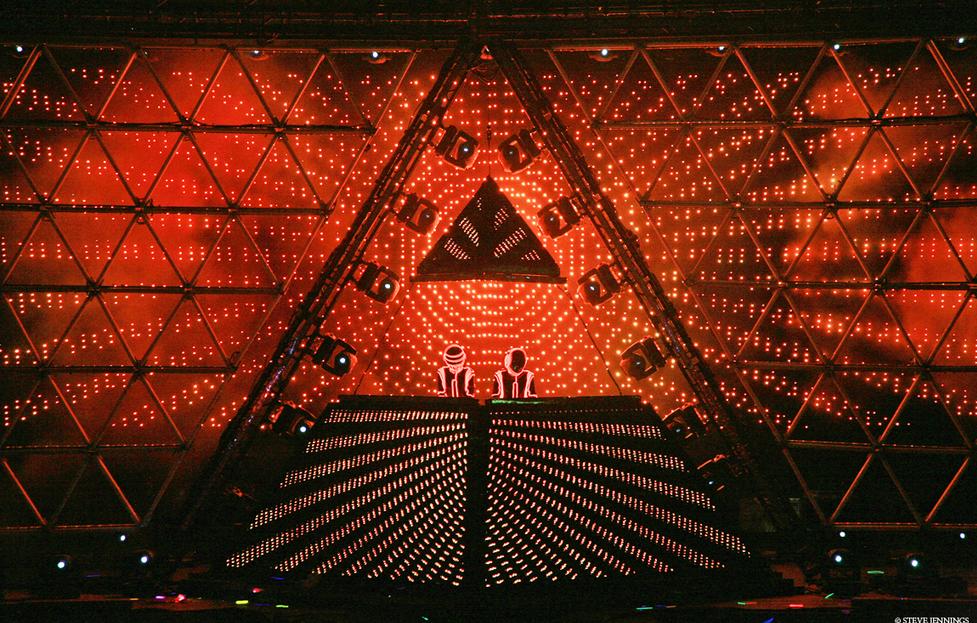 The Lemur's are also connected to their lighting rig and pyramid stage, through the Lemur the lights can be set up similarly to to the scenes in Ableton live, and the images on the screens of the pyramid can be effected in such a way that reacts directly to the music.