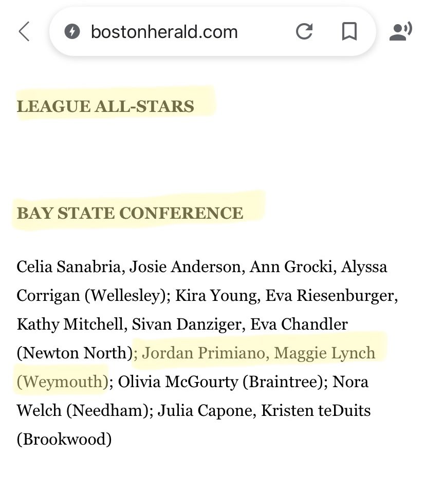 Congratulations to Jordan and Maggie for being chosen by Bay State Conference All-Stars! Well deserved recognition for your outstanding performances this season. So proud of these two talented ladies!!