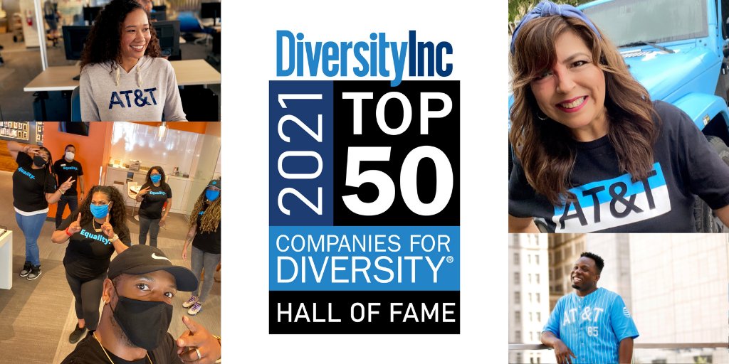 Thanks to our amazing people, employee groups and leaders, we’re honored to remain in the @DiversityInc Hall of Fame and be placed on seven #DITop50 2021 Specialty Lists. Learn more about our long-standing commitment to diversity, equity and inclusion: go.att.jobs/6010HhtGr