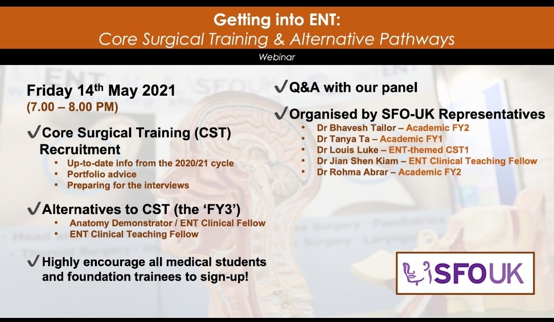 Interested in an ENT career? Don't miss this webinar for information about core surgical training and alternative pathways Zoom registration link 👇👇👇 us02web.zoom.us/meeting/regist… After registering, you will receive a confirmation email containing further information #ENT @ENT_UK