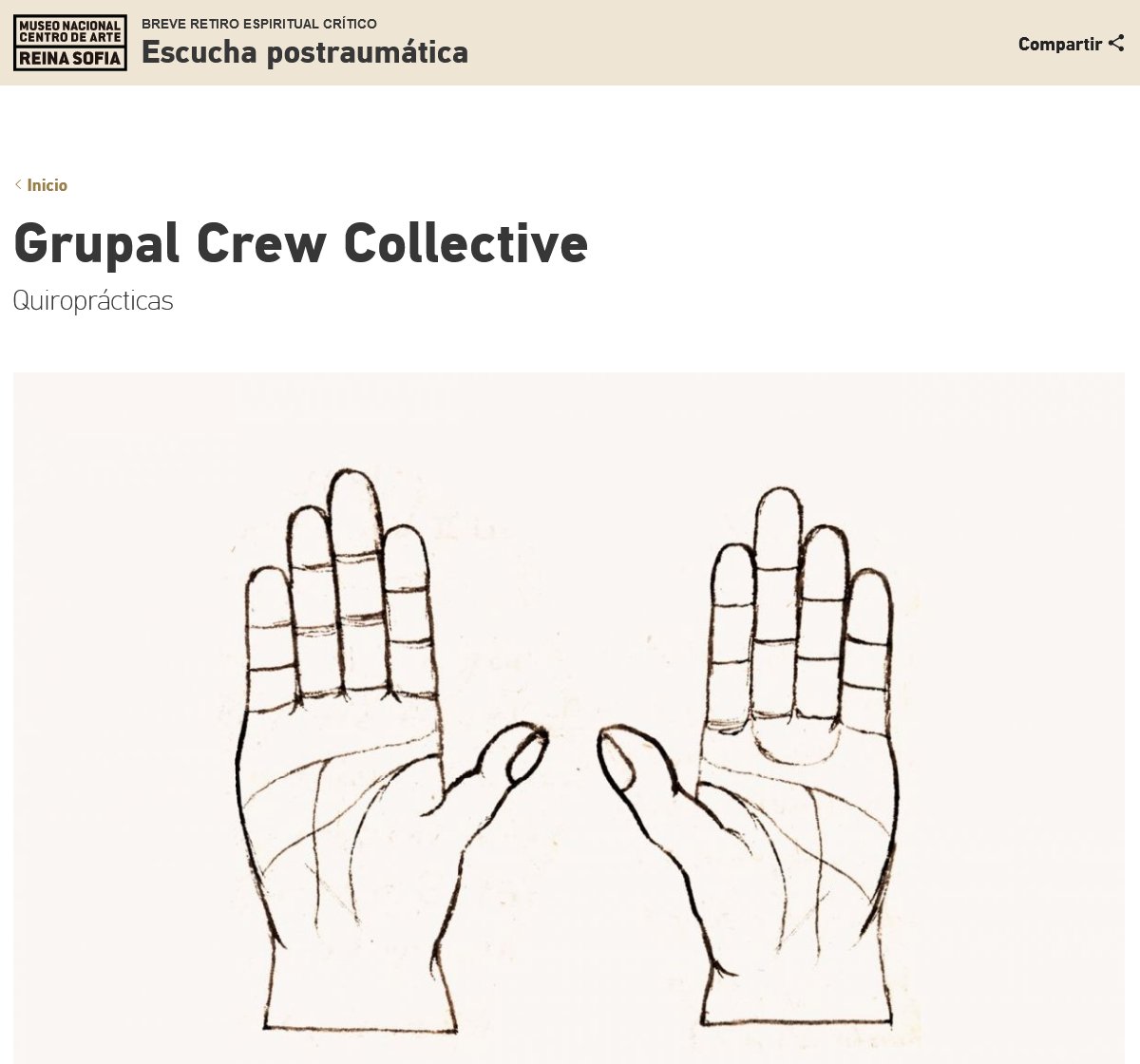 Ya puedes disfrutar de "Quiroprácticas", nuestro ejercicio de escucha para el encuentro "Escucha postraumática", una iniciativa de Pan Pan Kolektiva que se presentó a principios de año en el Museo Reina Sofía. 
museoreinasofia.es/content/grupal…