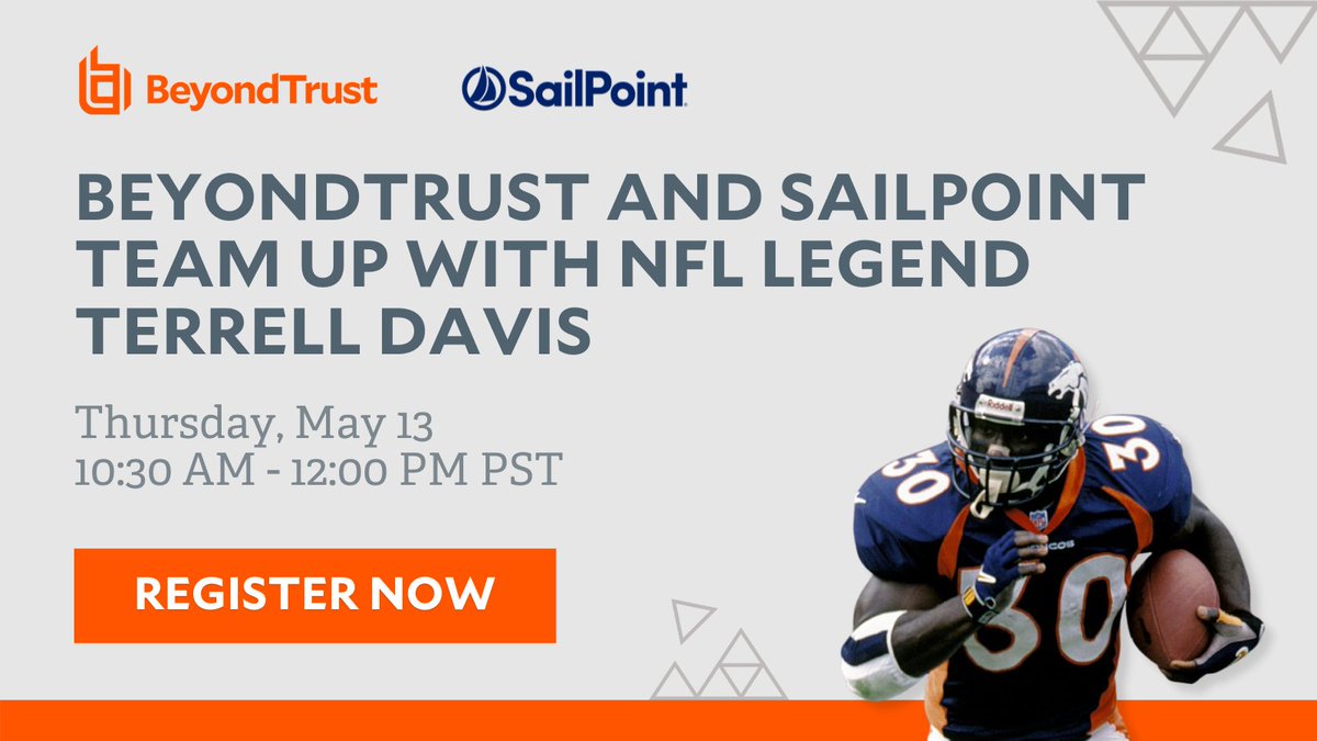 BeyondTrust's tweet image. Are you ready for some football? 🏈And to learn about ✅ Privilege Management, ✅ Identity Governance and ✅ crucial offensive plays for your #security #strategy before getting to chat with a #NFL Pro Football Hall of Famer! 

Secure your spot today: beyondtrust.com/events/usergro…