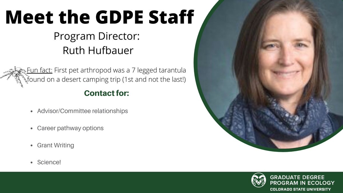 Ruth Hufbauer is both a professor in @CSU_AgBio and the Director of GDPE! #meetourstaff @hufbauer #WomenInSTEM