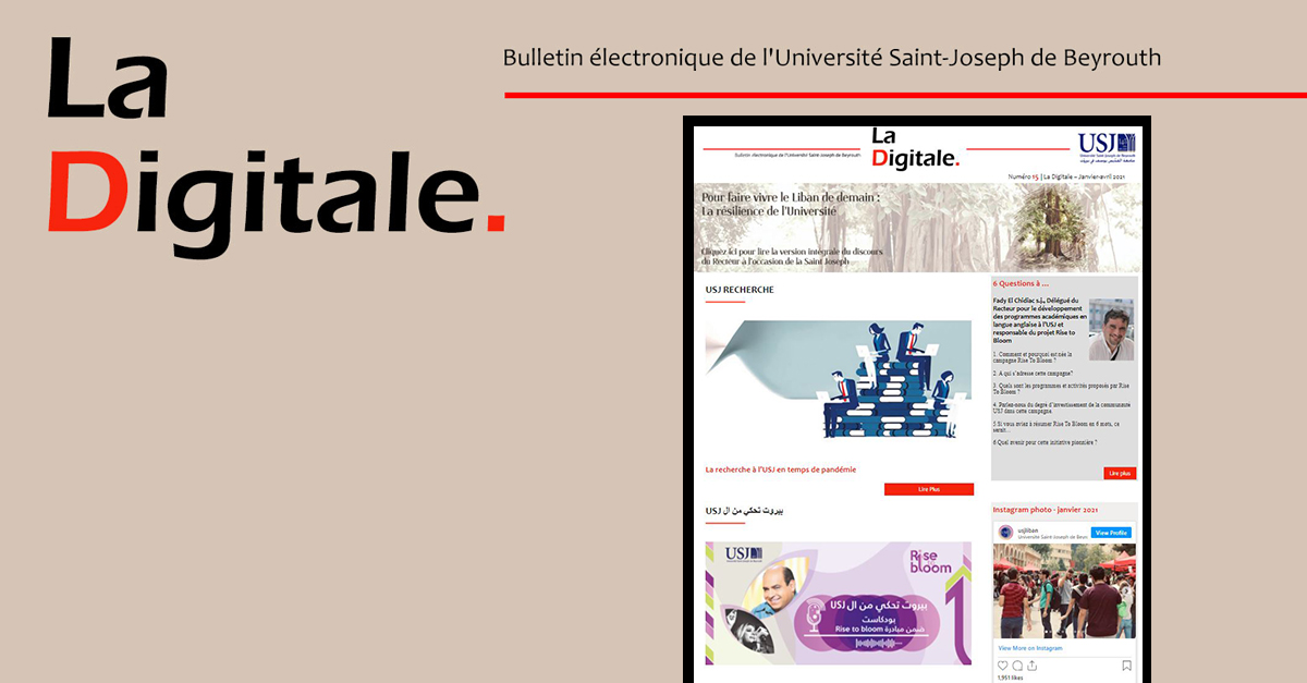 USJLiban's tweet image. Le numéro 15 de #LaDigitale vient de sortir !
#SPcom #USJLiban
Bonne lecture ➡️ow.ly/CFGB50EG9Os