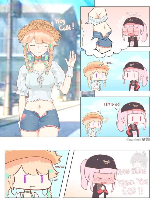 [short comic] what does Calli think of Kiara's outfit??
#ArtsOfAshes #callillust #takamori
#phoenixfashion #callidrip 