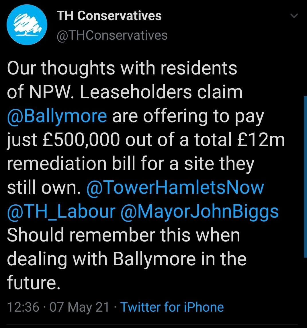 The Conservatives voted against making those responsible pay. This tweet below is quite remarkable #ballymore