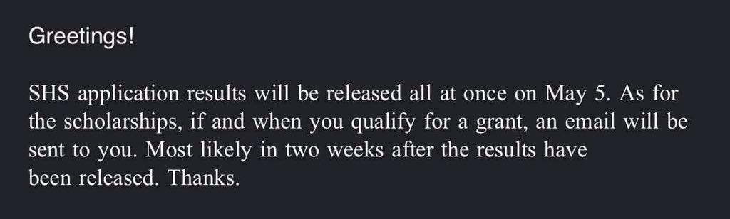 [ scholarship results, when? — from dlsu email message/reply to a student ] #dlsu  #shs  #lasalle