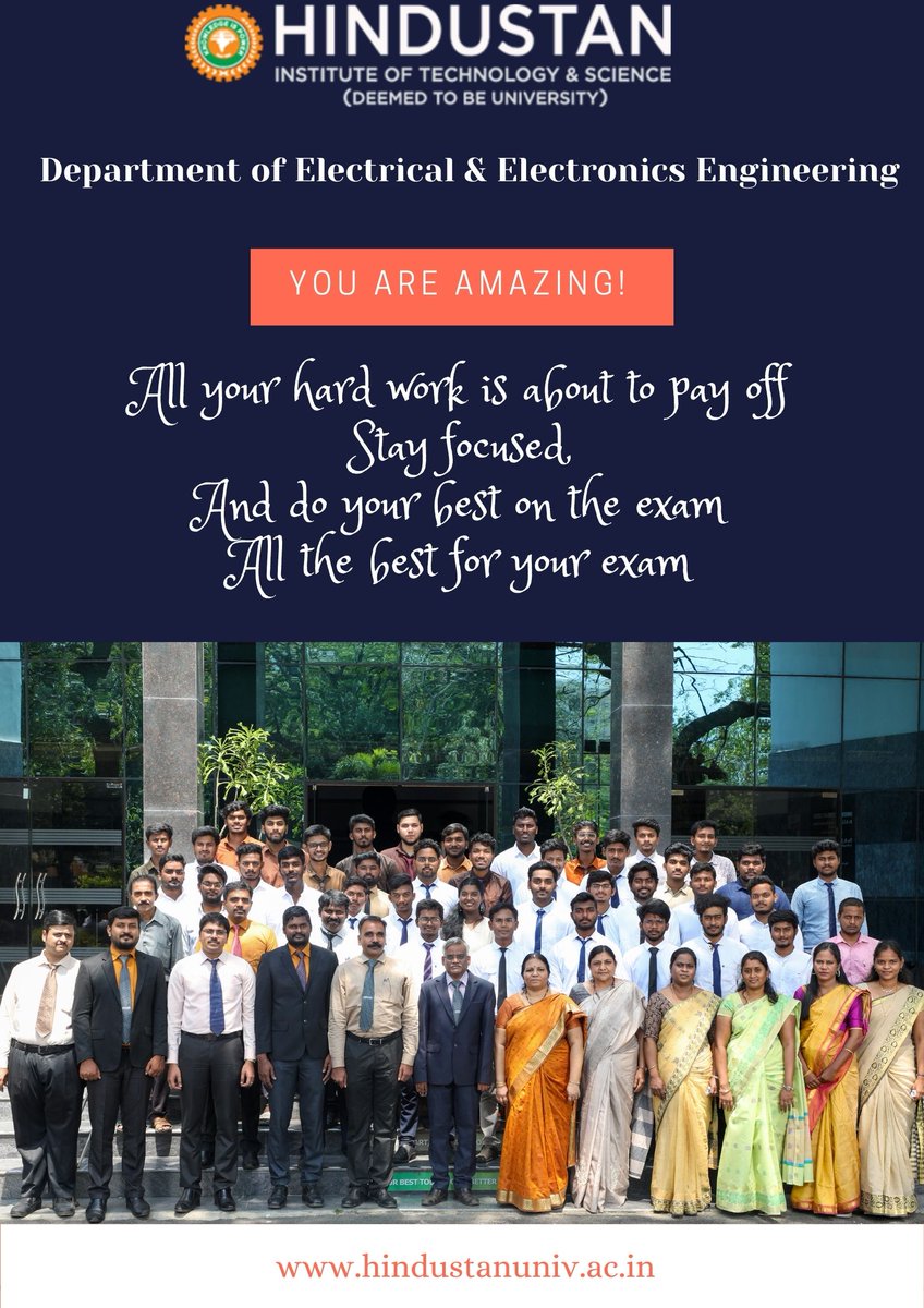 EeeHits's tweet image. Wish you all Good Luck on Your Exams !
#HindustanInstituteofTechnologyandScience
#Electrical
#BachelorofTechnology
#Exams
#Onlineexam
#HITS
#HITSEEE2021
#MyHindustan 
#Hindustan4.0