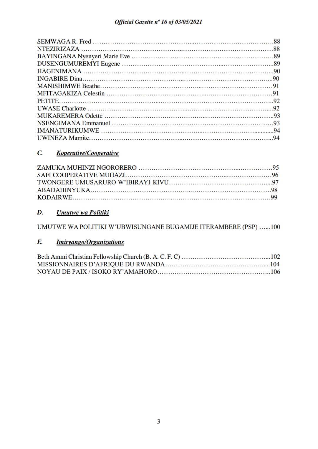Ministry Of Justice Igazeti Ya Leta N 16 Yo Ku Wa 03 05 21 Official Gazette N 16 Of 03 05 21 Journal Officiel N 16 Du 03 05 21 T Co 15uifzhthb T Co Etbidf05wp Twitter