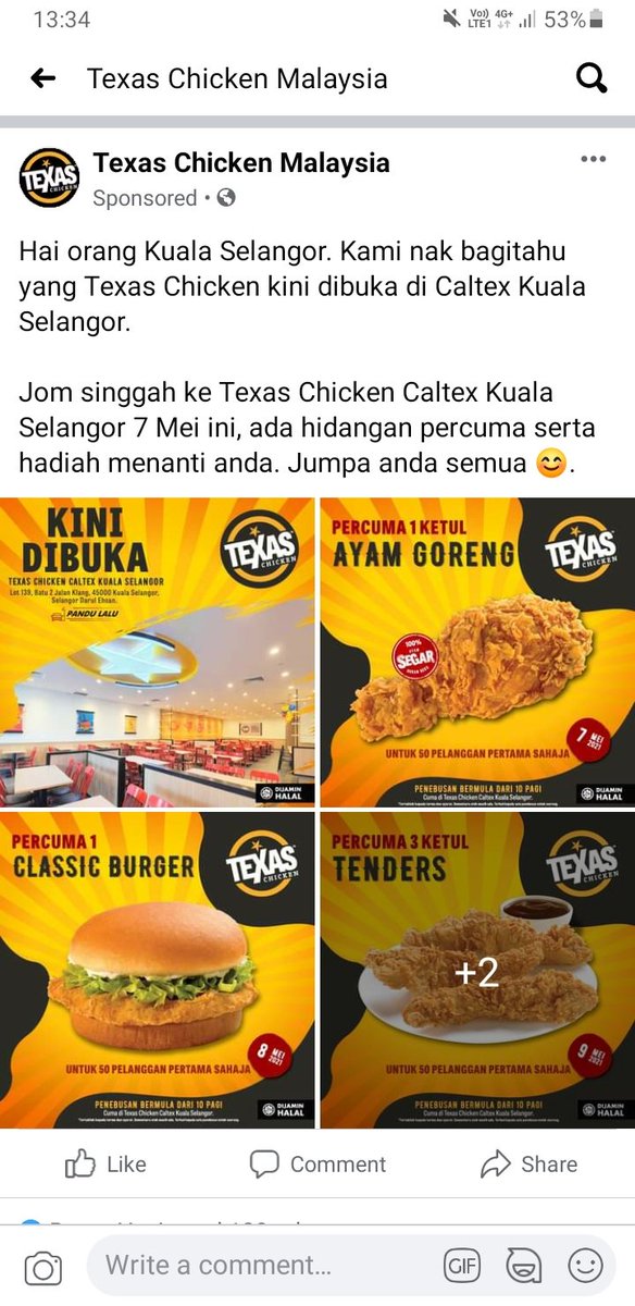 Mari serbu guys, apa lagi tunggu. Min dah rasa dah ayam lada dia. padu beb! #twtksel #KualaSelangor #TexasChicken