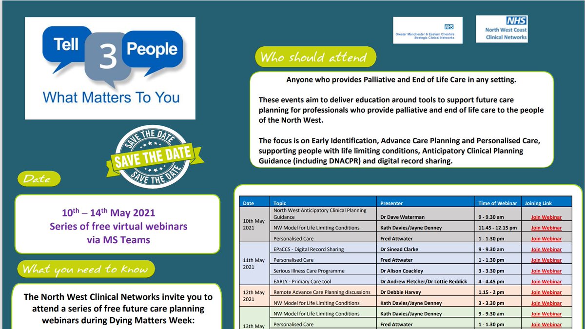 Our Clinical Lead Dr Sinead Clarke will be presenting next week on "EPaCCS - Digital Record Sharing".

Find out more about these free webinars here
content.govdelivery.com/attachments/UK…

#Tell3People2021 #DMAW21 @CheshireCCG