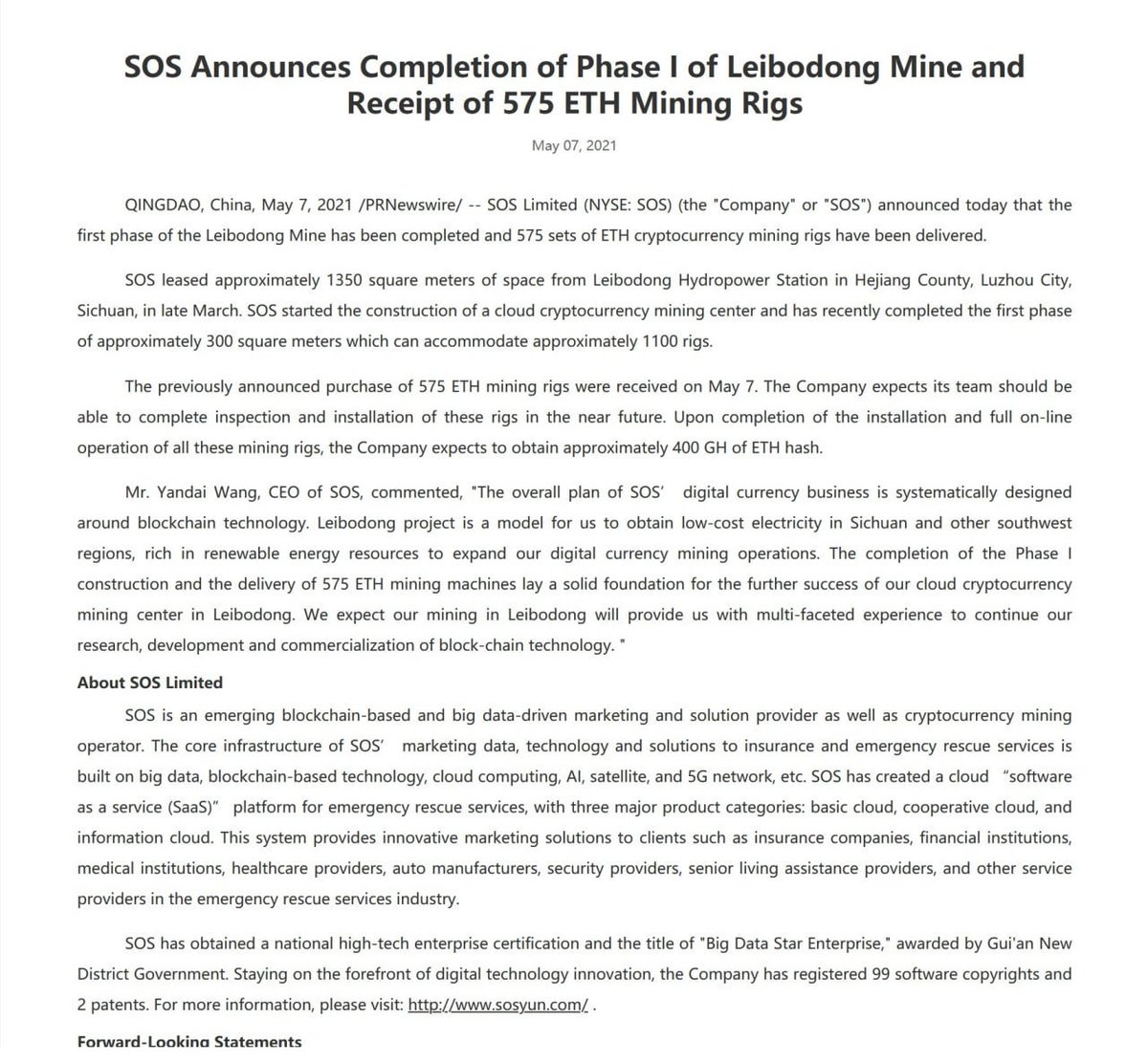 $SOS Now IS THE LARGEST #eth miner in the world. 
#Ethereum #blockchain #DigitalTransformation #Bitcoin 
$RIOT and $MARA will be working hard to catch up. <a href="/AdnansArk/">AdnansArk</a> @ChrisRandone <a href="/pjmatlock/"></a> <a href="/ACInvestorBlog/">Antonio Costa</a> 
more info: service.sosyun.com/sos_en/news_li…
