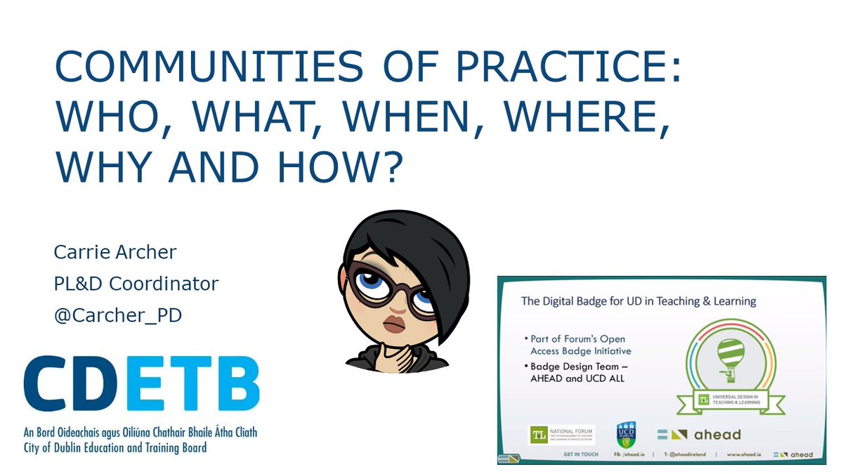 aheadireland's tweet image. Parallel 1 kicking off now with @Carcher_PD of @CityofDublinETB discussing Communities of Practice - What are Thye and Where do I Start? #VirtualNetworks #AHEAD2021