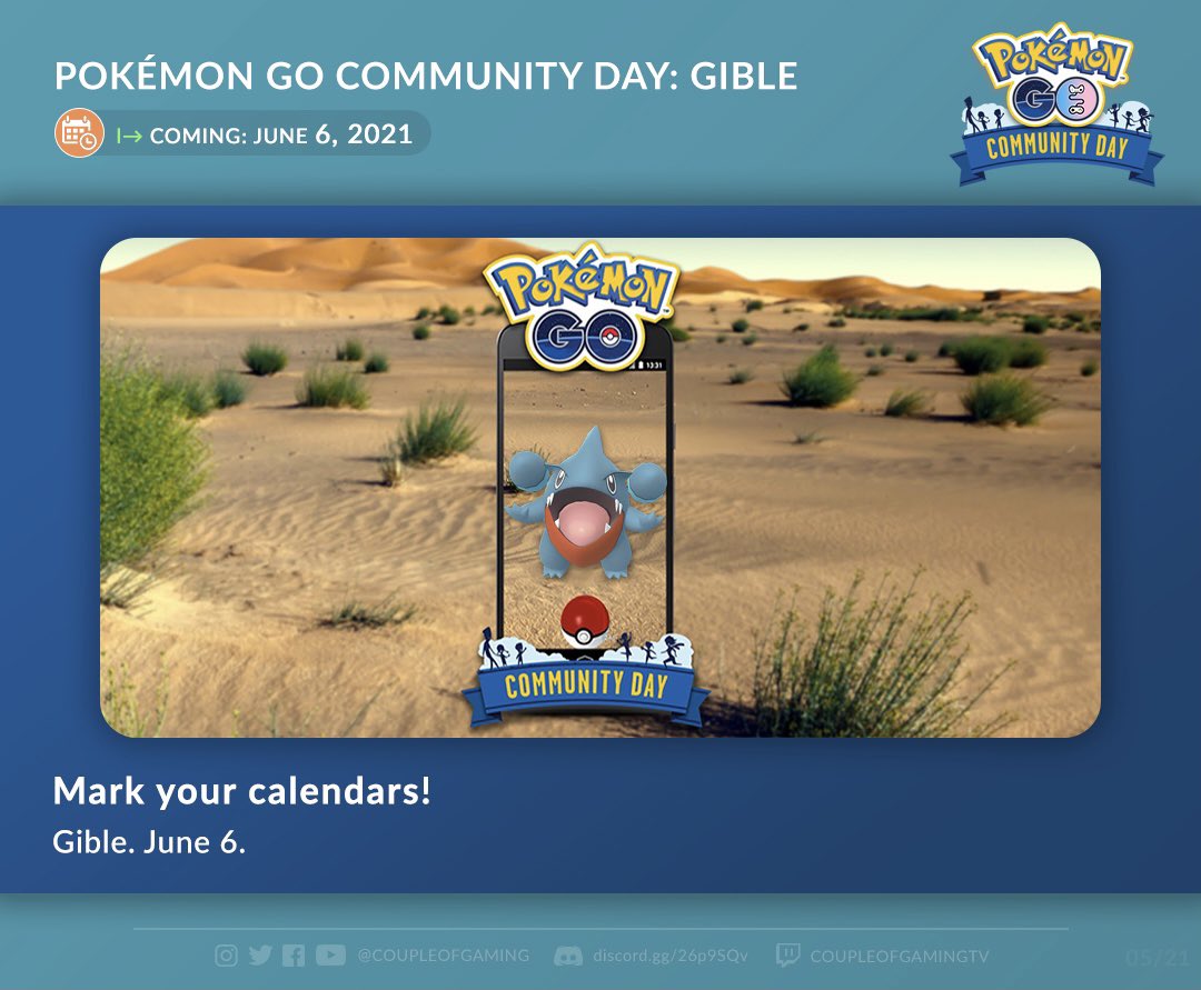 Couple Of Gaming Pa Twitter It S Happening Gible Community Day Is Coming June 6 Pokemongocommunityday Pokemongo
