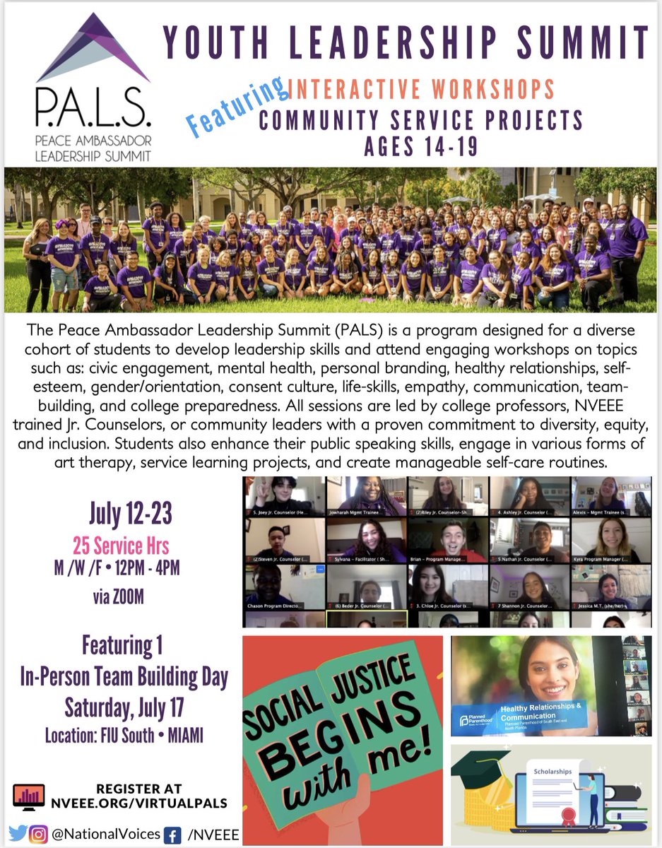 Since 2014, high school students (ages 14-19) from across the country have joined us at the annual Peace Ambassador Leadership Summit (PALS). This year PALS is being held virtually from July 12 - 23 M/W/F from 12 - 4 PM.