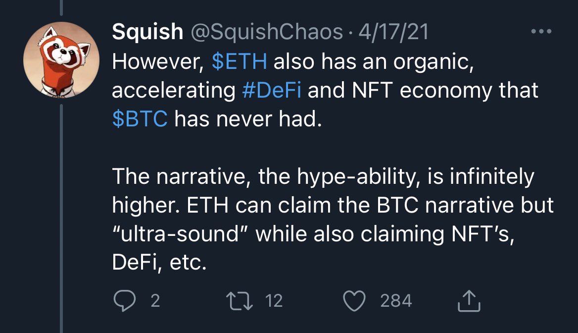 5. The “Triple-Halvening”This concept refers to the upcoming equivalent of 3 halving events for  $ETH, which will result in a 90% drop in sell pressure from minersI’ll point to some tweets from  @SquishChaos to explain this in further depth below: