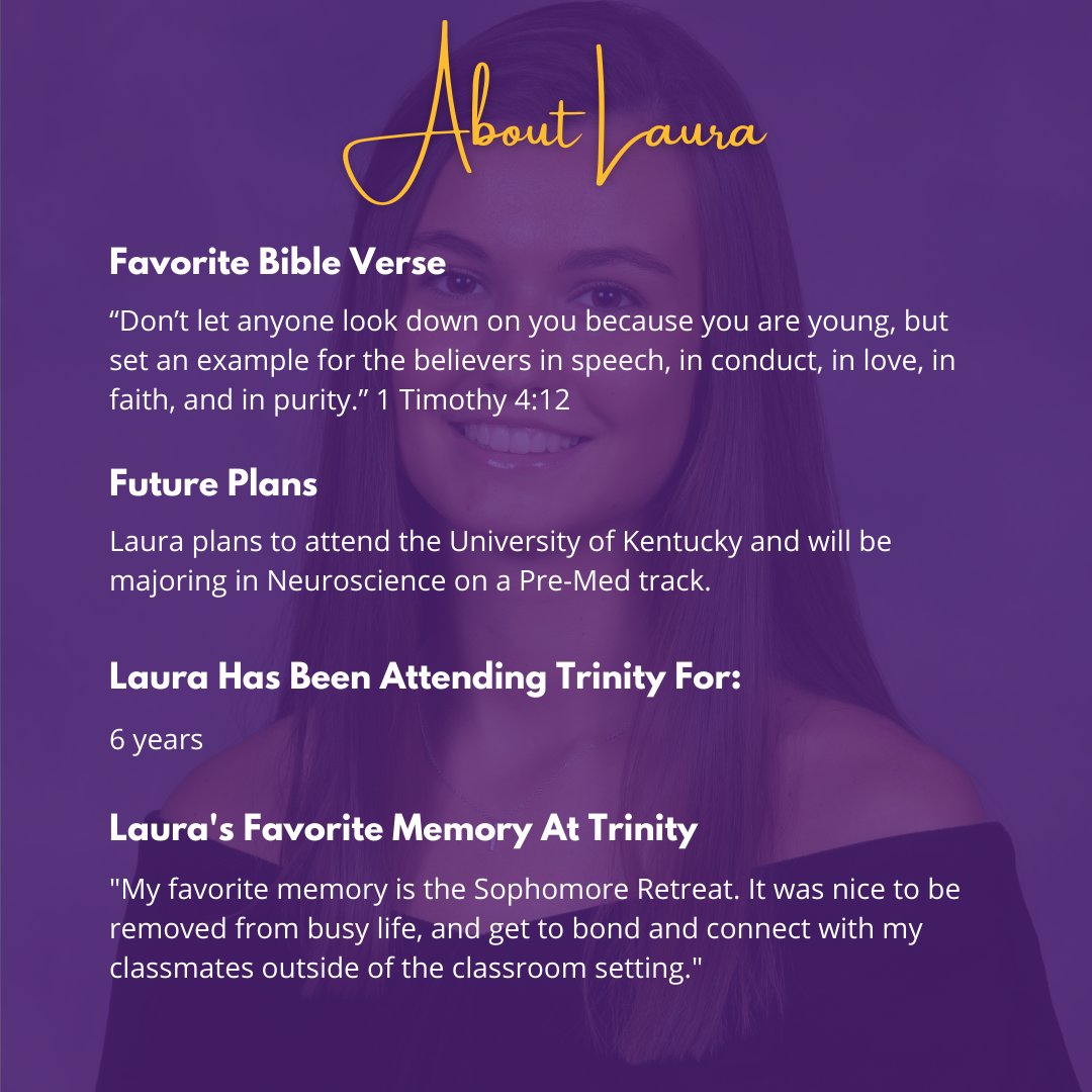 trinitylex1988's tweet photo. Join us in celebrating our class of 2021 as their graduation day quickly approaches! Today’s Senior Spotlight is Laura. We are so proud of you, Laura! 🎓 #trinitylex #trinitylexseniors #lexky https://t.co/M1z85ZVD3n