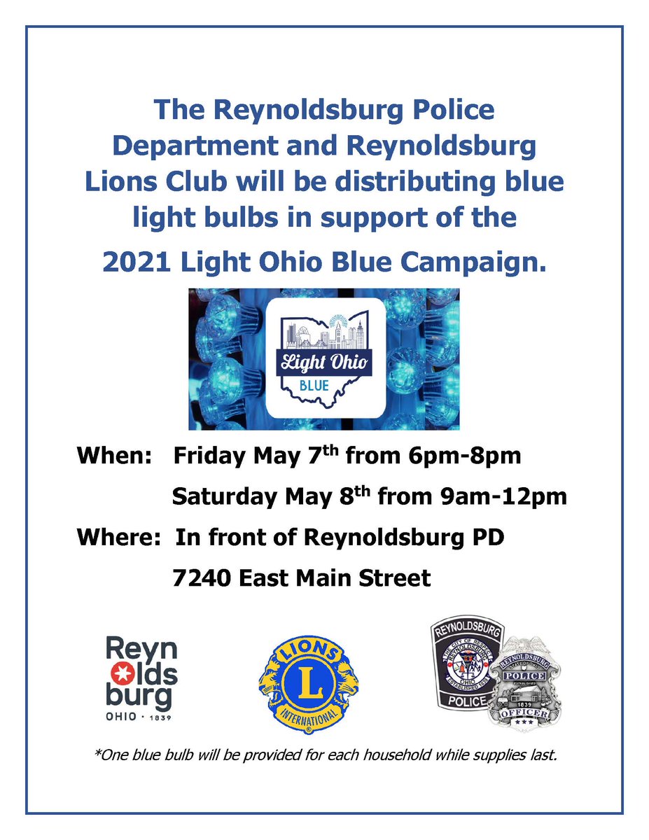 Stop by RPD to get your blue light bulb tonight or tomorrow morning!!!