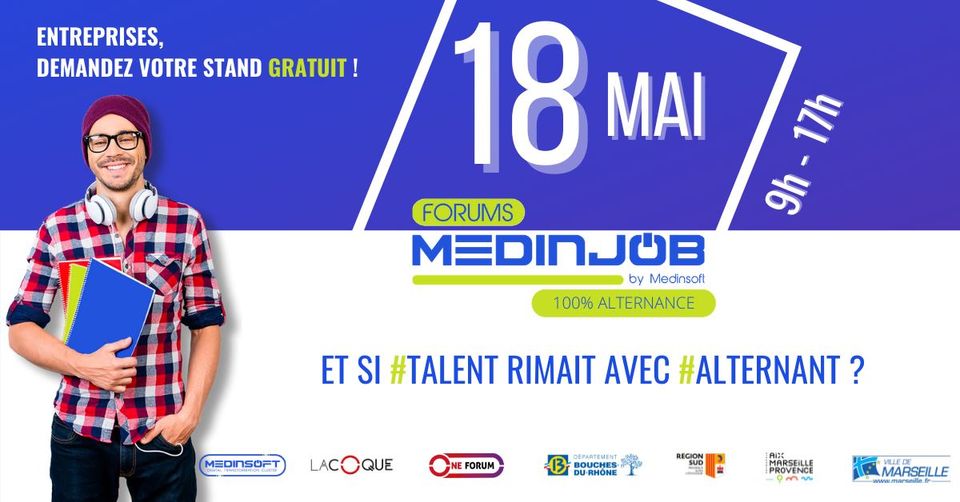 Le <a href="/ForumMedinjob/">ForumMedinjob</a> sera 100% digital et 100% consacré à l'alternance !
Rendez-vous le 18 mai pour peut-être rencontrer votre futur employeur et assister à des conférences.
Inscription gratuite ici 👉 oneforum.fr/fr/user/regist…