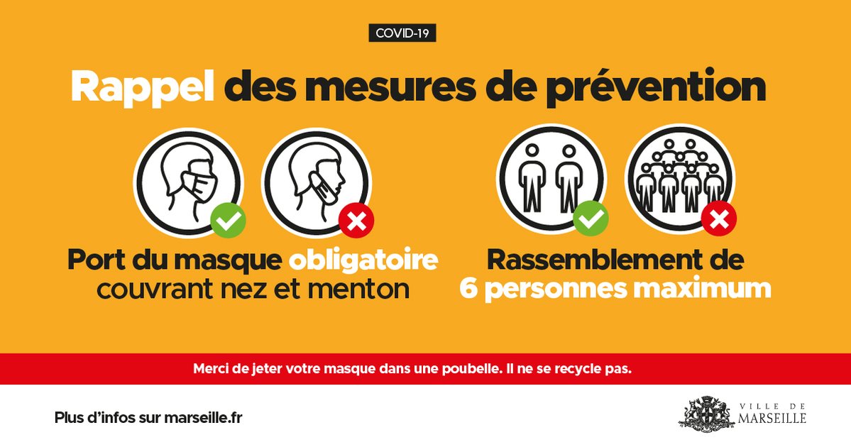 #COVID19 | Face à la propagation du virus, restons plus que jamais mobilisés ! Pour rappel, le port du masque couvrant nez et menton est obligatoire lors de vos déplacements et les regroupements de plus de 6 personnes sont interdits ⤵️