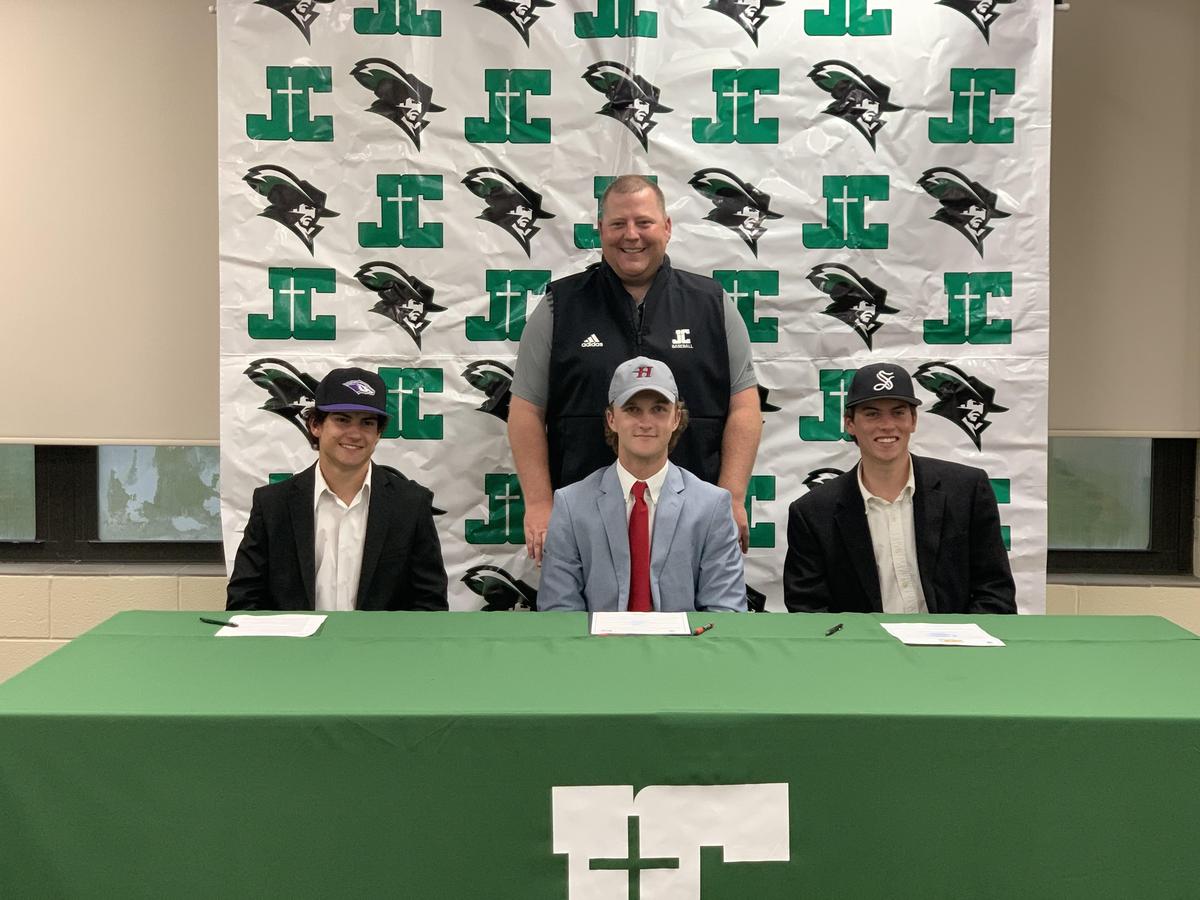 JCCHS Hosts Baseball Commitment Day! - Cavalier seniors, Luke Harris, Mitchell Walker &amp; JT Weisberg have committed to continuing their baseball careers in college!  Click here the story.  #gocavs #godblessjohncarroll #weareachievers edl.io/n1435765