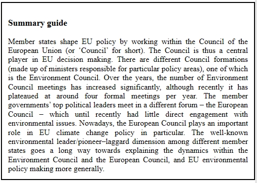 Chapter 5 by Rüdiger K. W. Wurzel considers the role the European Council, Council of the EU and the Member States play in leading, or blocking environmental action in the EU.10/25