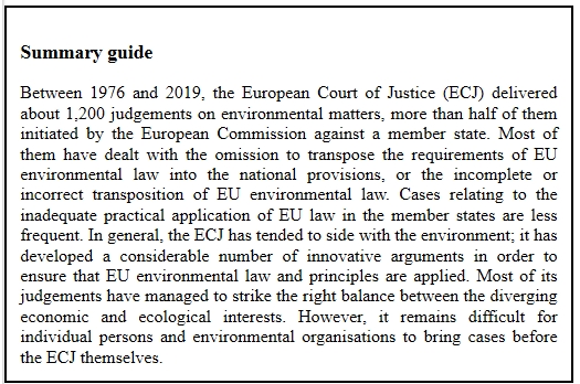 Chapter 7 by Ludwig Krämer considers how the Court of Justice, through both its preliminary rulings and its enforcement role has shaped EU environmental action. 12/25