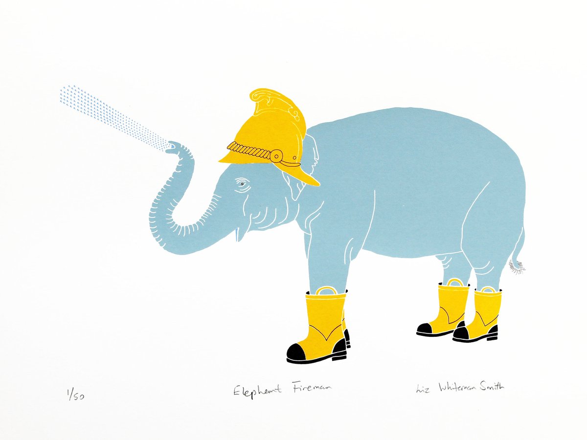 I've just added a new artwork, 'Elephant fireman',  to my @artfinder shop via @artfinder #signed #screenprint #art artf.in/UF5pxA #elephant #fireman #childrensroomdecor #animals