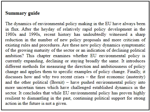 Chapter 19 is a brand new chapter by  @VGravey and Andy Jordan investigating the direction of policy change at EU level: are fears of policy dismantling or deregulation unfounded?  #redtapeIt is available  #openaccess !  https://www.routledge.com/Environmental-Policy-in-the-EU-Actors-Institutions-and-Processes/Jordan-Gravey/p/book/9781138392168#sup 24/25