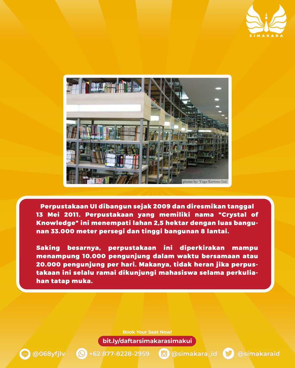 simakaraid's tweet image. Haloo Pejuang SIMAK UI!

Udah tau belum kalo UI punya perpustakaan yang kece banget?

Biasa dipanggil Perpusat oleh anak-anak UI. Selain kaya akan koleksi buku, Perpusat UI juga terkenal dengan tempat dan fasilitas belajar yang keren.

#simakui2021
#utbk2021
#tryoututbk2021