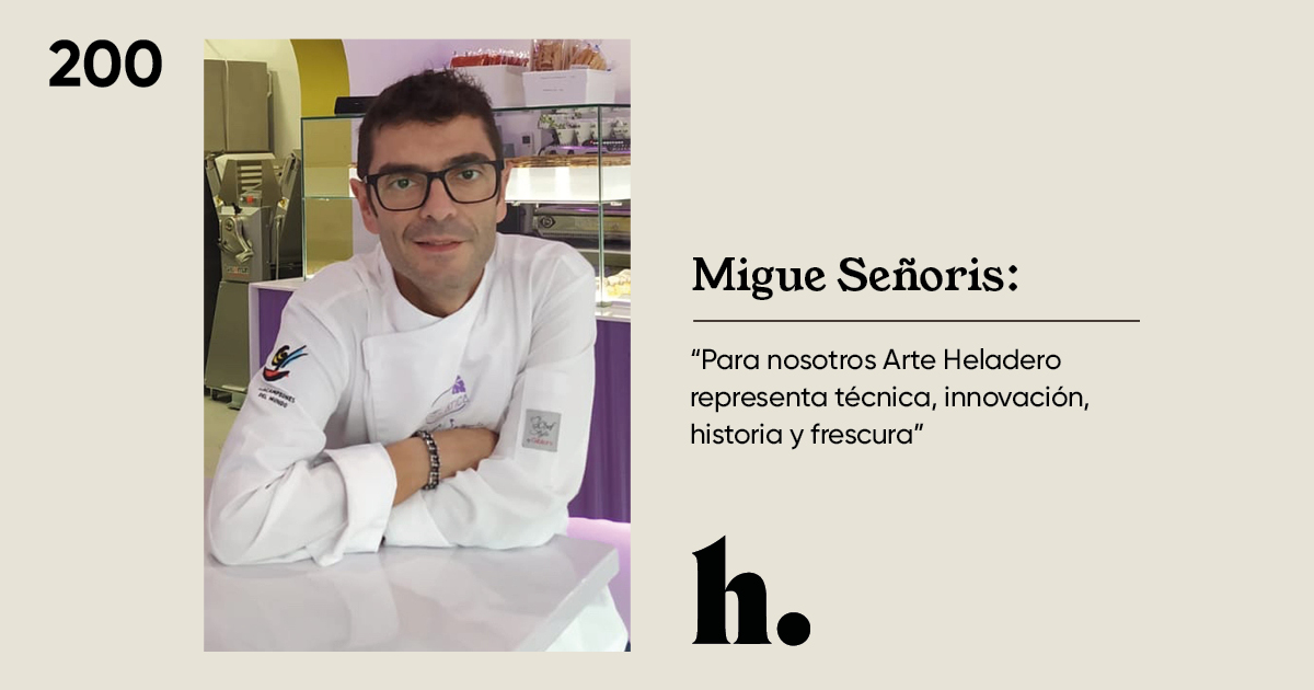 Migue Señoris también participa en la gran fiesta de #ArteHeladero200, que celebra que la heladería de autor está de enhorabuena. En su creación muestra una de las constantes de este momento, la simbiosis de la heladería y la pastelería. heladeria.com/revista/artehe…