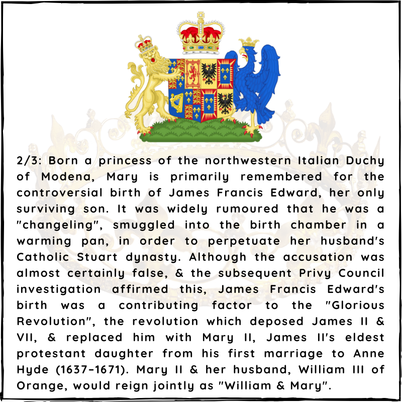 BritishHistorym's tweet photo. #otd 7 May 1718 – Mary of Modena died (b.1658)
She was queen of England, Scotland, & Ireland as the second wife of James II and VII (1633–1701)
#maryofmodena #royalhistory #queenconsort #Britishhistory https://t.co/7n8lGYrwtI