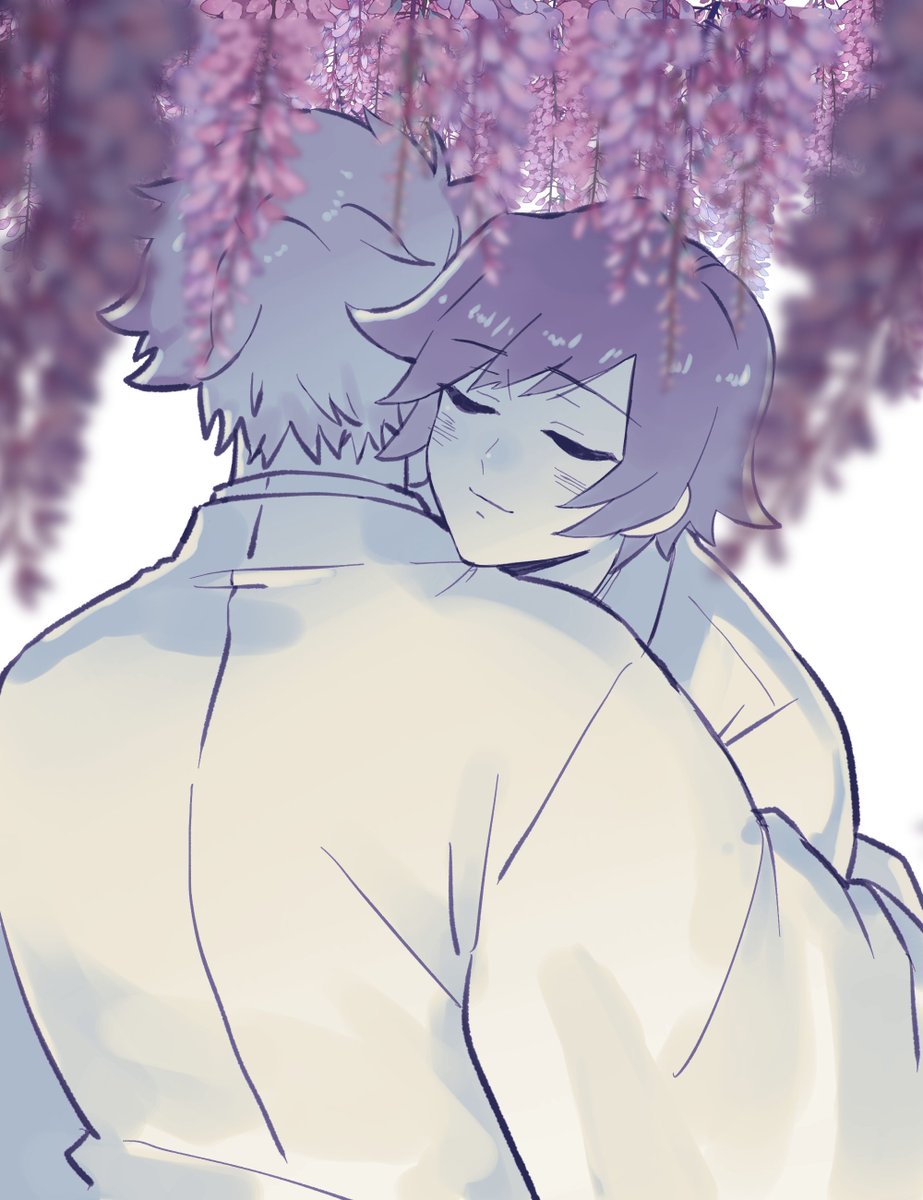 wisteria multiple boys closed eyes 2boys flower hug japanese clothes  illustration images