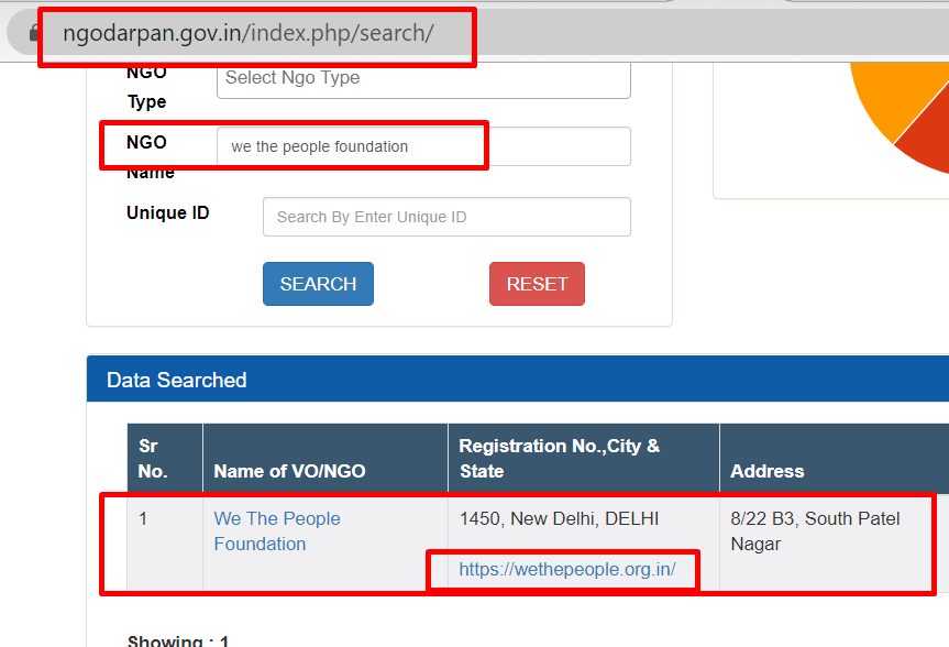 6. At DARPAN website one WE THE PEOPLE FOUNDATION. found which is registered at Delhi but their logo, bank a/c (at Delhi), founder etc are different & website doesn’t mention any campaign & that's enough to establish this is not Mevani’s one.6/n