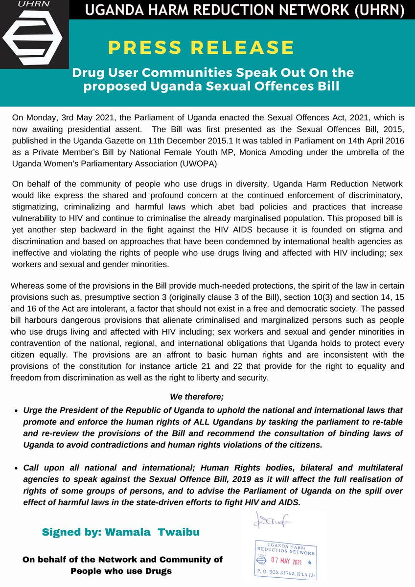 Drug User Communities Speak Out on Sexual Offences Bill

…andaharmreduction.files.wordpress.com/2021/05/uhrn-p…

#EndBadLaws
#EndCriminalization
#SOA2021