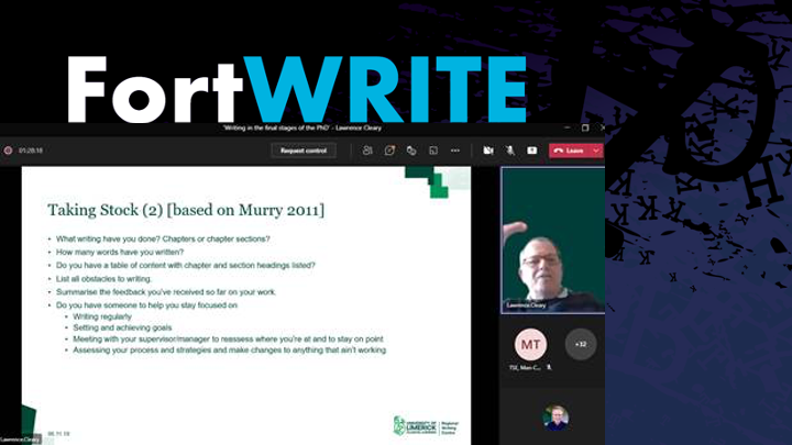 UlsterUniPhD's tweet photo. Thank you to Dr Lawrence Cleary from the Writing Centre in @UL for the virtual writing retreat on 'Finishing Up Your PhD' - bringing together Ulster and Limerick PhD Researchers for #fortWRITE programme #RDP @GPS_UL https://t.co/PJKBFSpExV