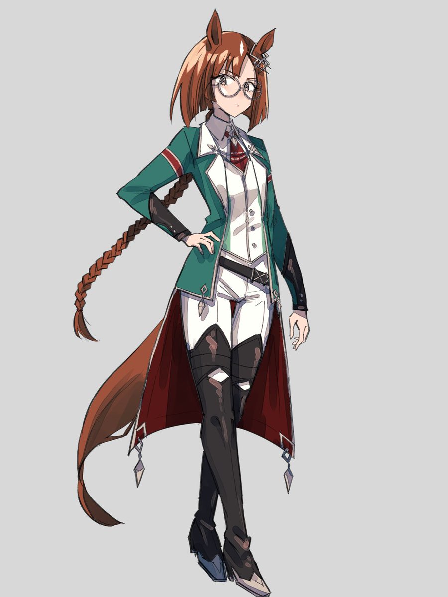 1girl white pants animal ears solo horse ears tail glasses  illustration images