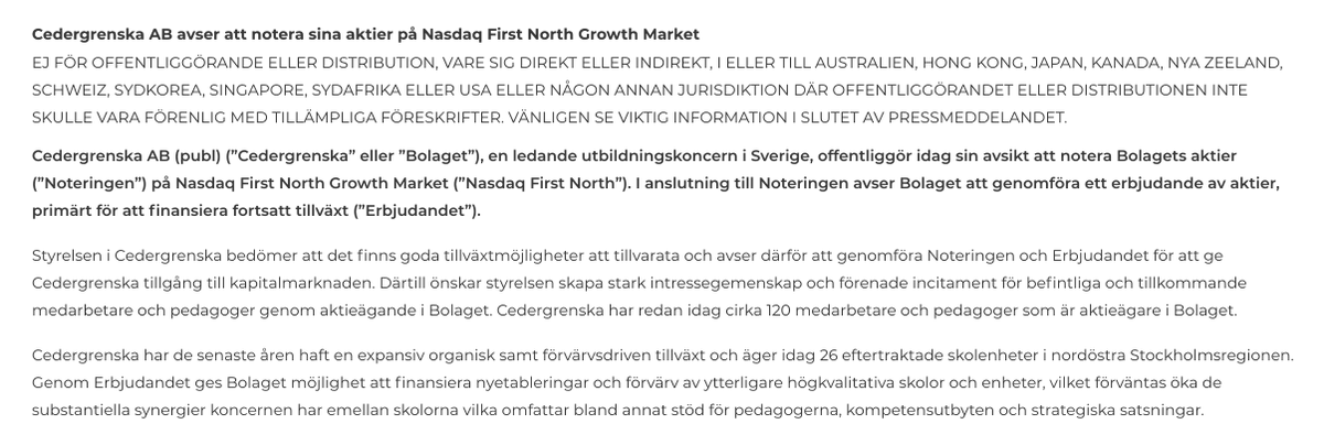 Skolinkvisition's tweet photo. Nu ska ni få ett nytt exempel på politisk vänskapskorruption. Skolkoncernen Cedergrenska vill vara med på aktietåget och har ansökt om att få börsnoteras. https://t.co/zT7MGqllp0 https://t.co/iySlc9XKKX