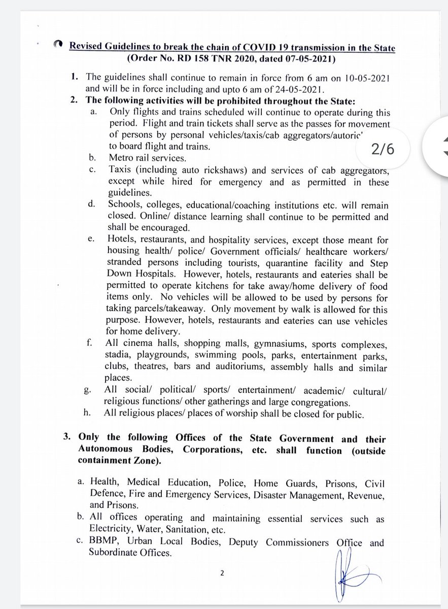 anusharavi10's tweet photo. New guidelines issued for lockdown that will come into force from Monday in Karnataka. Food deliveries/takeaways allowed but citizens can't take their vehicles but walk, take away from standalone bars allowed. https://t.co/Eq6AZI8QU1