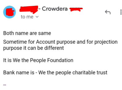 13.  @TheOfficialSBI  @NITIAayog may like to check said 'TRUST' reg. details & sanity of KYC docs.14. On inquiry with gocrowdera, they said the requester sometimes uses different names (one orig & one for projection purpose!!!). However, on record legitimacy is questionable.10/n