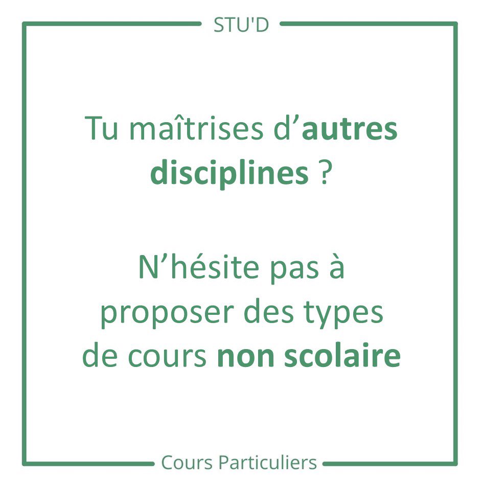 Viens donner des cours de piano, d'échec ou encore de peinture sur STU'D 
Participe à diversifier nos services en nous proposant encore plus de domaines de cours particuliers 🆕