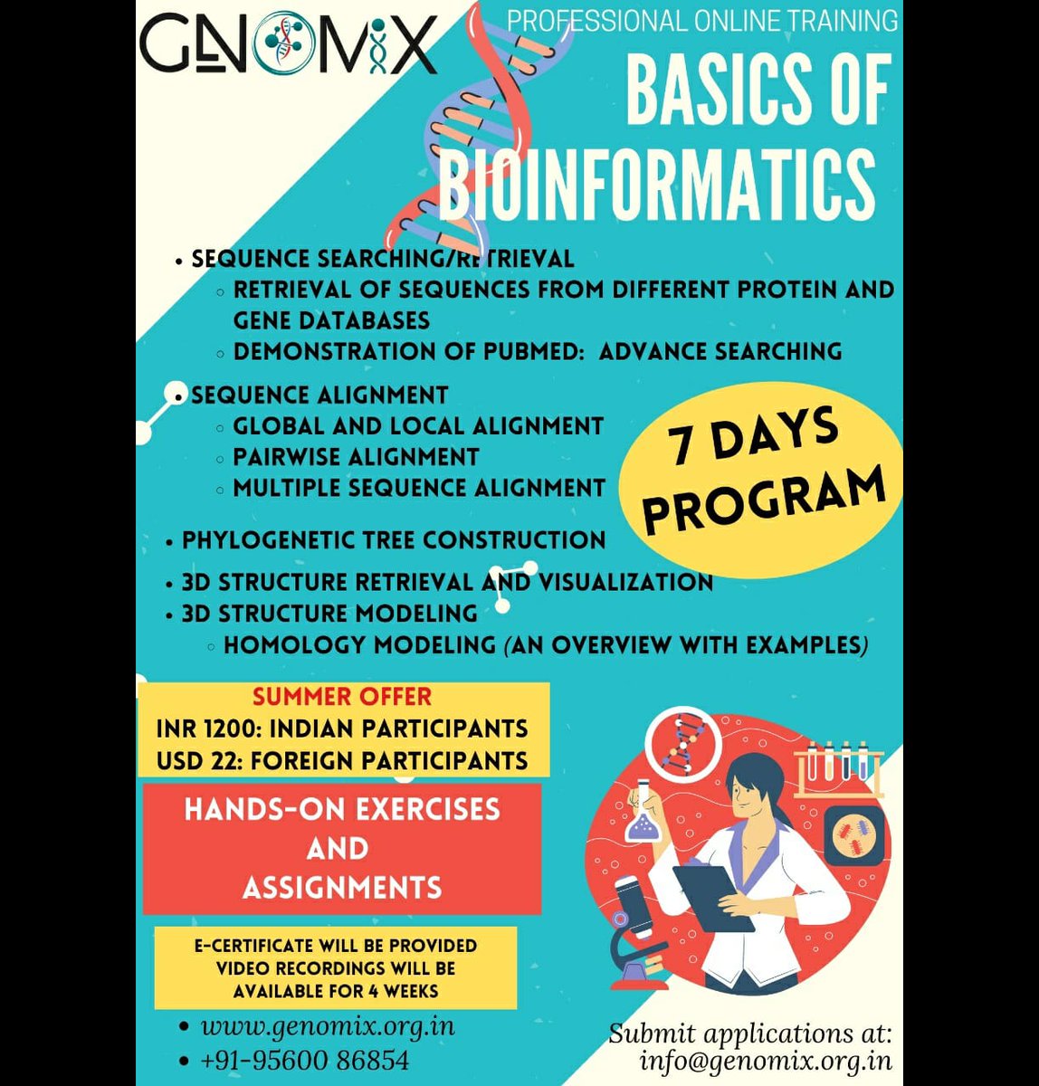genomiki1's tweet photo. Want to learn more about bioinformatics? Join us in our 7 days program
Register here: https://t.co/ONgwm8mirf
#bioinformatics #event2021 #biostatistics #computationalbiology #learnwithgenomix #GENoMIX #databases #3Dstructure https://t.co/S6q4niF1x4