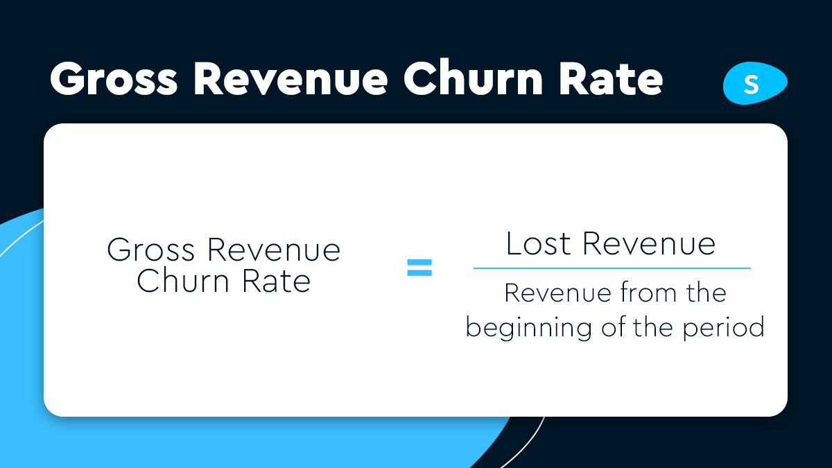 You also can calculate churn from revenue. We divide the revenue lost by revenue that we had at the beginning of the period. In our case, this would be $290 (lost revenue) divided by $2900 (revenue from the beginning of the period). This gets us Gross Churn which is 10%.